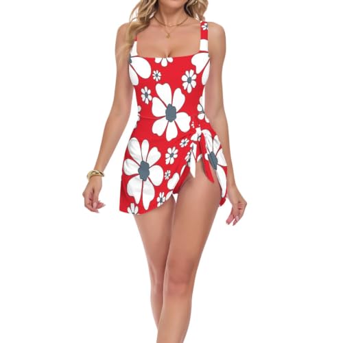 Maillot de bain amincissant une pièce floral rouge et blanc pour femme