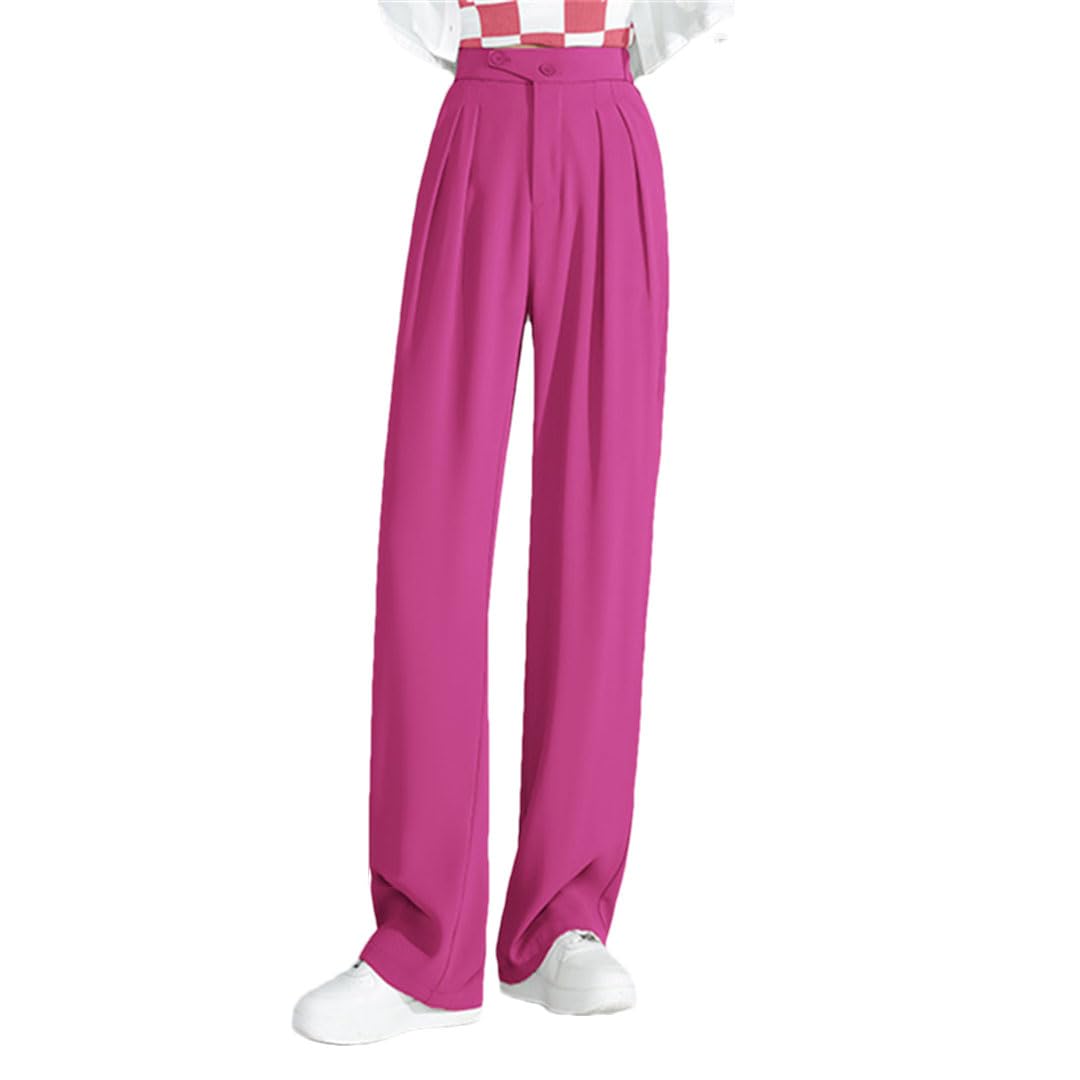 Ownwfeat Pantaloni A Gamba Larga A Vita Alta da Donna Pantaloni Larghi Dritti con Bottoni