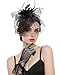 Bnsikun Fascinator Hat for Women Funeral Veil Feather Fascinator Tea Party Bridal Wedding Veil Pillbox HatInclude Mesh Lace Gloves Necklace Earring