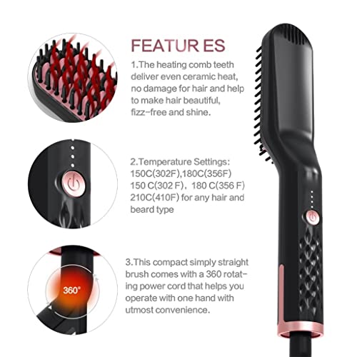 3 en 1 Alisador de Barba Calentamiento Rápido Eléctrico Rizador Multifuncional para Hombre y Mujer Peinador de Pelo miniatura 6