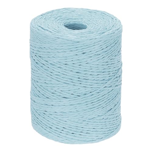 Image of PATIKIL Natural Cotton Raffia Yarn 328 Yard, Crochet Raffia Paper Ribbon for DIY Sun Hat Beach Bag Crochet Yarn Wrapping Knitting, Light Blue