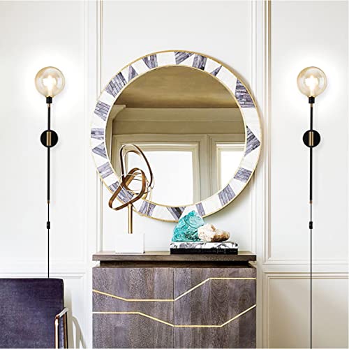 Image of KCO 1-Light Plug in Wall Sconces On /Off Switch Cord Black Modern Wall Mounted Light Fixture with Long Arm Glass Globe Shade Wall Lamp for Bedroom Living Room Kitchen Hallway (Amber & 2-Pack)