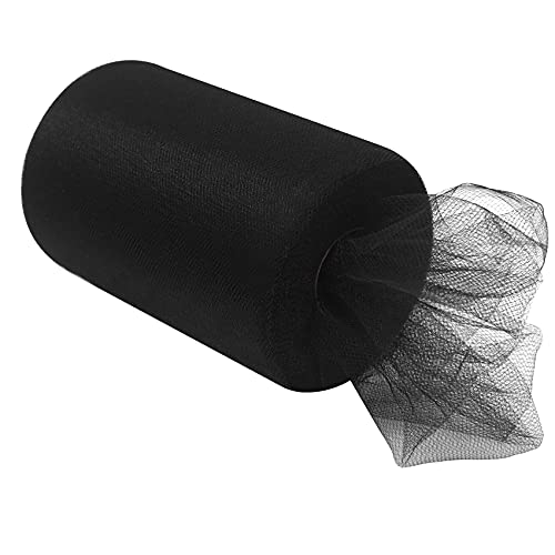 Tulle Fabric Rolls for Tutu Skirts DIY Wedding Party Baby Shower Table Skirt Gift Bow Crafts Decorations Netting Spool - 6 by 100 Yards (Black)