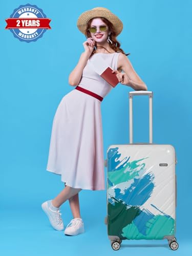 Image of Teakwood World Small 65 cm Check in Size Trolley Bag Polycarbonate 360 Degree 8 Wheels Luggage Bag with TSA Lock, Adjustable Handle Trolley Bags for Travel, Suitcase for Travel | Wave Green