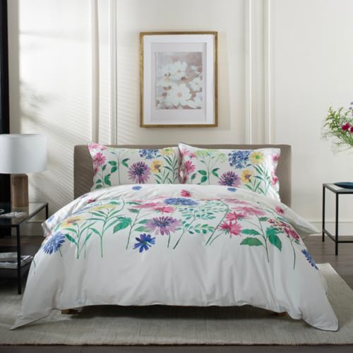 Image of The Lyndon Company Northill Floral Duvet Cover Set – 100% Cotton, Digitally Printed with 180TC and Piped Edge – Botanical Garden Design – Includes Pillowcases – Single to Super King Sizes [Do]