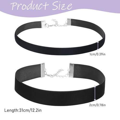 Trinkrittey Velvet Chokers Schwarz Band Choker Samt Halsketten Set Schwarz Damen Halsband Halsketten mit Kette Band Choker Stretch Kragen Halsreifen für Mädchen Frauen, 2-teiliges, 1/2 cm Breit