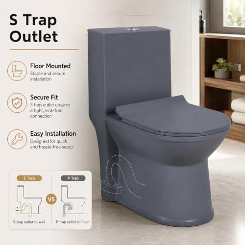 Image of KrissKross Premium Ceramic Rimless One Piece Western Toilet /Commode for Toilet /European Commode With Soft Close Seat Cover For Lavatory /Washdown Flush Commode With - S Trap Outlet (Matte Grey)