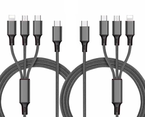 USB C Multi Charging Cable 4FT 2Pack Black, 3 in 1 Multiple Charger Cord, Universal Charge with IP/Type C/Micro USB Ports for iPad/Phone 14 13/Samsung Galaxy/Google Pixel/PS5/Kindle/Camera/Android