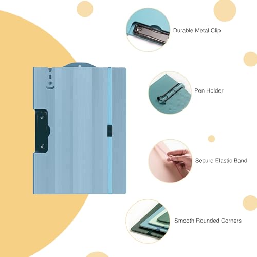 Image of oddpod Horizontal A4 Plastic Clipboard with Elastic Strap /Multi-Function Document Paper Storage File Folder with Outer Cover for Students & Professionals - Powder Blue