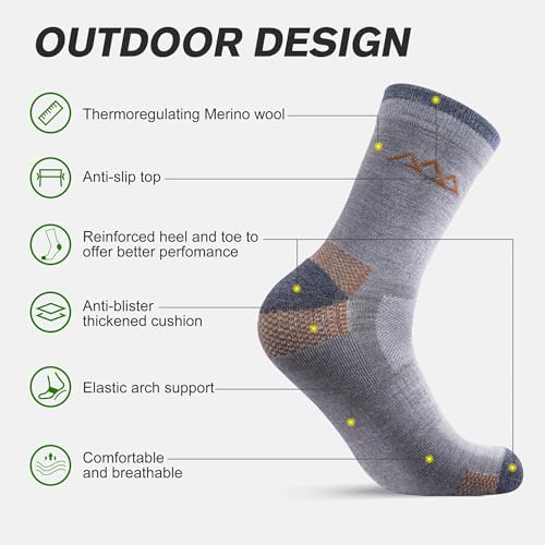 innotree Merino Wool Hiking Socks for Men & Women 3-Pack | Trail Anti-Blister Micro-Crew, Cushioned & Breathable for Outdoor3