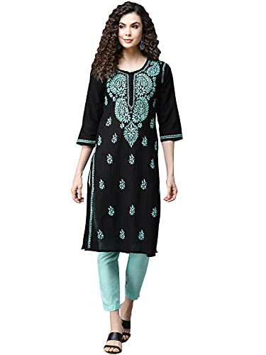 Image of Ada Hand Embroidered Lucknowi Chikankari Cotton Kurta Kurti for Women A411191