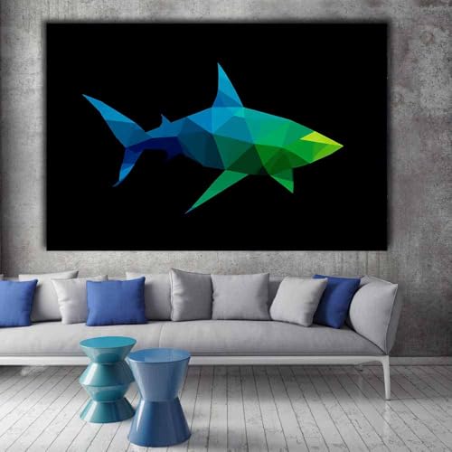 Décoration murale requin géométrique vert grand format 60x90cm - 2