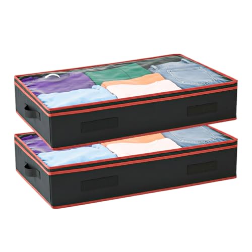 6 Inches Under Bed Storage Containers | Pack of 2 Underbed storage drawers with Durable Handles, Large Capacity, Dual Zipper & Clear Window For Clothing, Bedding, Blankets, Towels, Sweaters