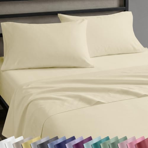 Image of Soft Natural 100% Cotton Sateen XL Twin Bed Sheets, 3 Pc Set, Butter