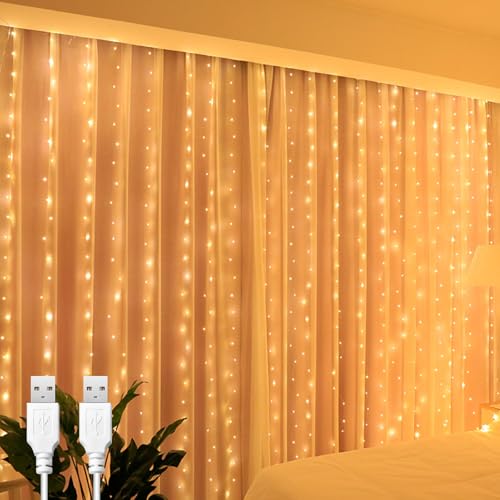 A.bigwhale Lichtervorhang 2x2m, 2 Stück Lichterketten Vorhang Innen, 200 LED Lichterkette Hängend USB Lichtervorhang Warmweiß für Hochzeit Party Weihnachten Wand Fenster Schlafzimmer Deko A.bigwhale Lichtervorhang 2x2m, 2 Stück Lichterketten Vorhang Innen, 200 LED Lichterkette Hängend USB Lichtervorhang Warmweiß für Hochzeit Party Weihnachten Wand Fenster Schlafzimmer Deko