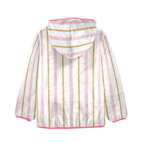 OTVEE Pink and Gold Christmas Stripe Kids Hoodie Jacket Fall Spring Full Zip Warm Outwear Coat2
