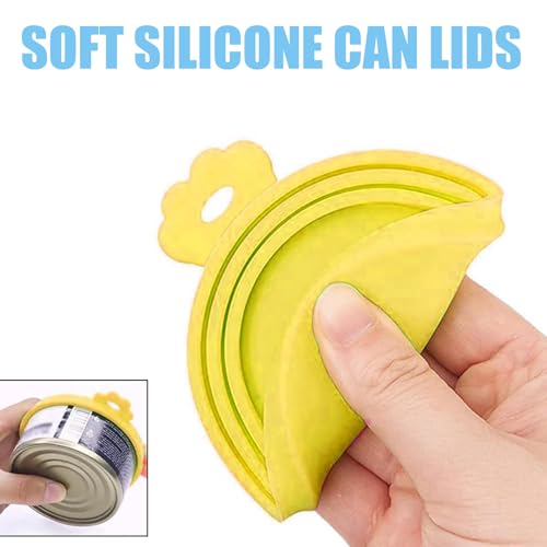 Silikon Dosendeckel für Katzenfutter – 4er Set mit Löffel, Deckel für Dosen in 4 Farben (Blau, Gelb, Grün, Cyan), 3 Größen für 65mm, 75mm, 85mm Dosen, Universeller Deckel für Katzen- und Hundefutter