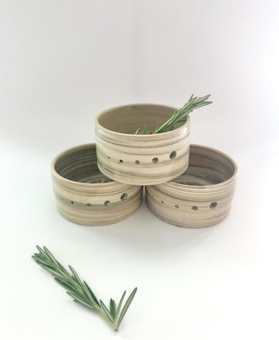 Handmade Ceramic Herb Stripper Bowl with Multi-Size Holes – Kitchen Herb Leaf Remover Tool for Kale, Thyme, Dill & Rosemary, Decorative Cooking Tool, Mother’s Day Kitchen Gift (Handle-less)