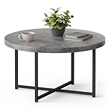 VonHaus Coffee Table for Living Room - Round Grey Concrete Look Living Room Table - Modern Style with Black Powder Coated Metal Legs - For Lounge with 80cm Diameter, Mosley