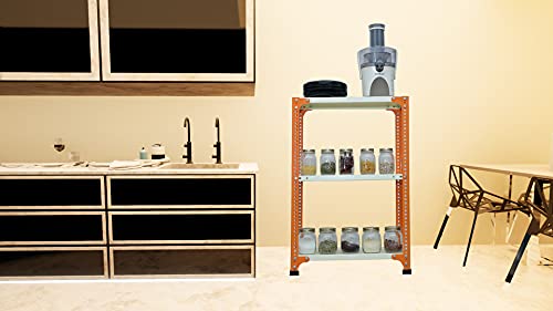 Image of Mil-Nil Prime CRC Sheet 3 Shelf Multipurpose Slotted Angle Rack, 36 x 36 x 18 Inch, 18 Gauge [(Orange-Ivory) Powder Coating] 14 Gauge Angles