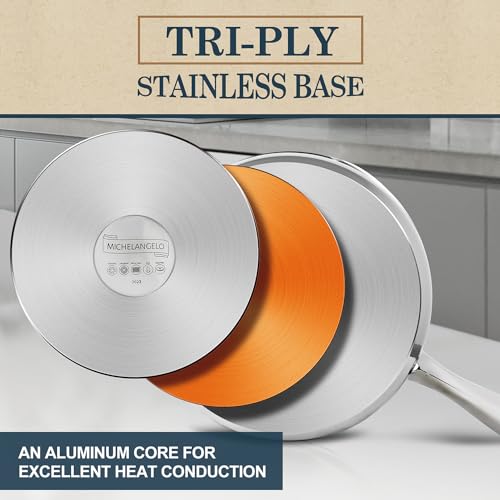 Image of MICHELANGELO 3 Quart Saucepan with Lid & Steamer, Stainless Steel Sauce Pan with Triply Bottom, 3 QT Sauce Pot, Nonstick Saucepan Induction Compatible