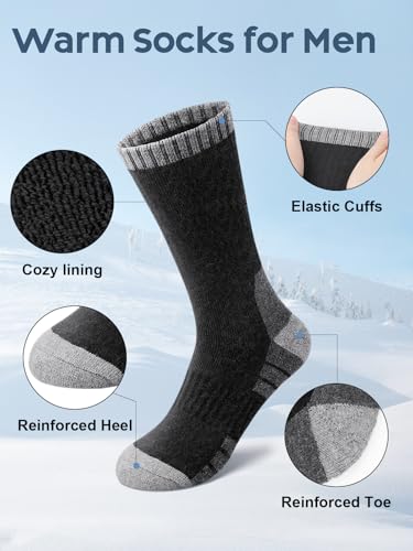 Senker Fashion Merino Wool Hiking Socks for Men, Warm Crew Socks W/Cushion Moisture Wicking for Trekking Work Outdoor3