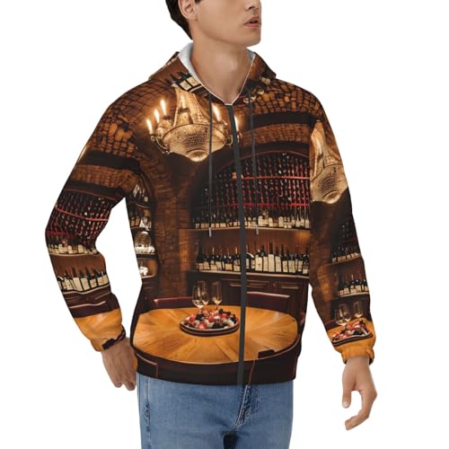 Sweat à capuche imprimé cave vin pull homme doux coupe décontractée