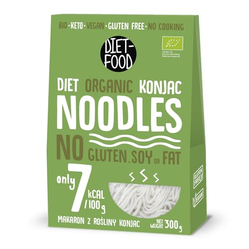 DIET-FOOD Bio Shirataki Noodles - Pâte conjac faible en glucides - Faible en calories - Végétalien - Sans graisse - Sans soja - Sans gluten - Soluble dans l'eau - Faible teneur en calories - 300 g