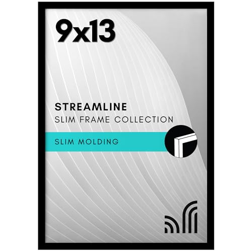 Americanflat 9x13 Picture Frame with Shatter-Resistant Glass - Streamline Collection - Thin Border Photo Frame for Tabletop and Wall Display - Hanging Hardware and Easel Stand Included - Black