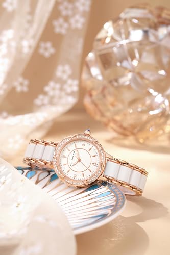 Image of Giordano Flower Case Watch for Women with Crystal-Studded Bezel, Diamond Hour Markers & Dual Tone Stainless Steel Strap