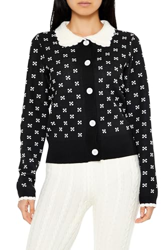 Forever 21 Women's Contrast-Collar Geometric Cardigan Sweater