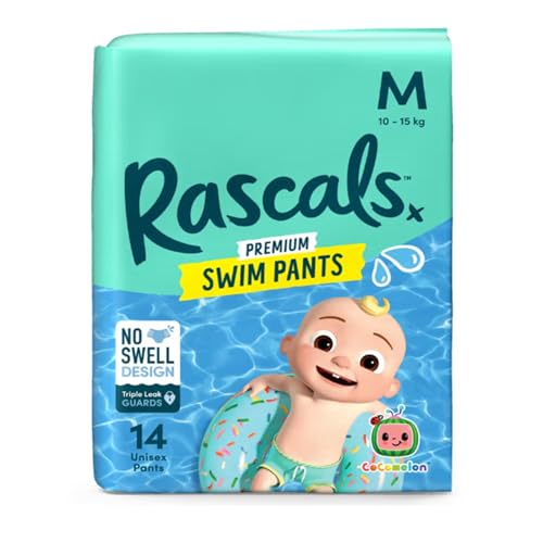 Rascals Cocomelon Premium Baby Swimming Diaper Pants - Advanced Leak Protection Swimming Diaper Pants For Little Swimmers - Extra Stretchy Waistband Swim Pants Size 4 (10-15 Kg) - Pack of 14