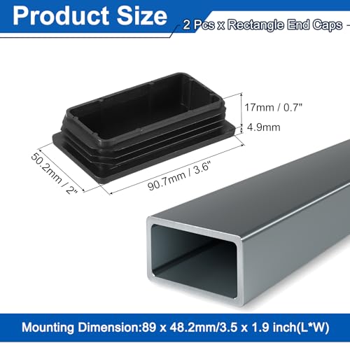 Image of uxcell 2 Pcs Rectangle Tubing End Caps 3 9 /16 x 2 Inch Plastic Hole Plugs Insert End Cap for Metal Tubing Post Chair Leg Table Bookshelves Furniture, Black