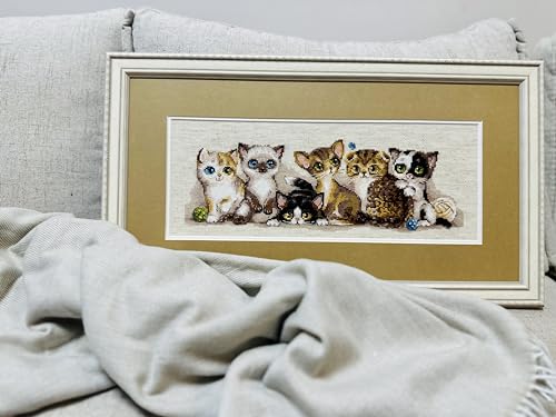 Image of RIOLIS - Kittens 2180, Cross Stitch Kits 15 inch x 6 inch, Cross Stitch Kits for Beginners & Advanced, Crossstitching Kit Adult, Embroidery Counted Stitching Kit