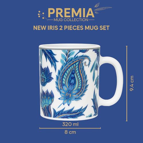 Image of Larah by BOROSIL 320ml x 2pc Opalware New Iris Tea /Coffee Mug Set, Microwave & Dishwasher Safe Embossed Design Crockery Ideal for Daily Use & Gifting