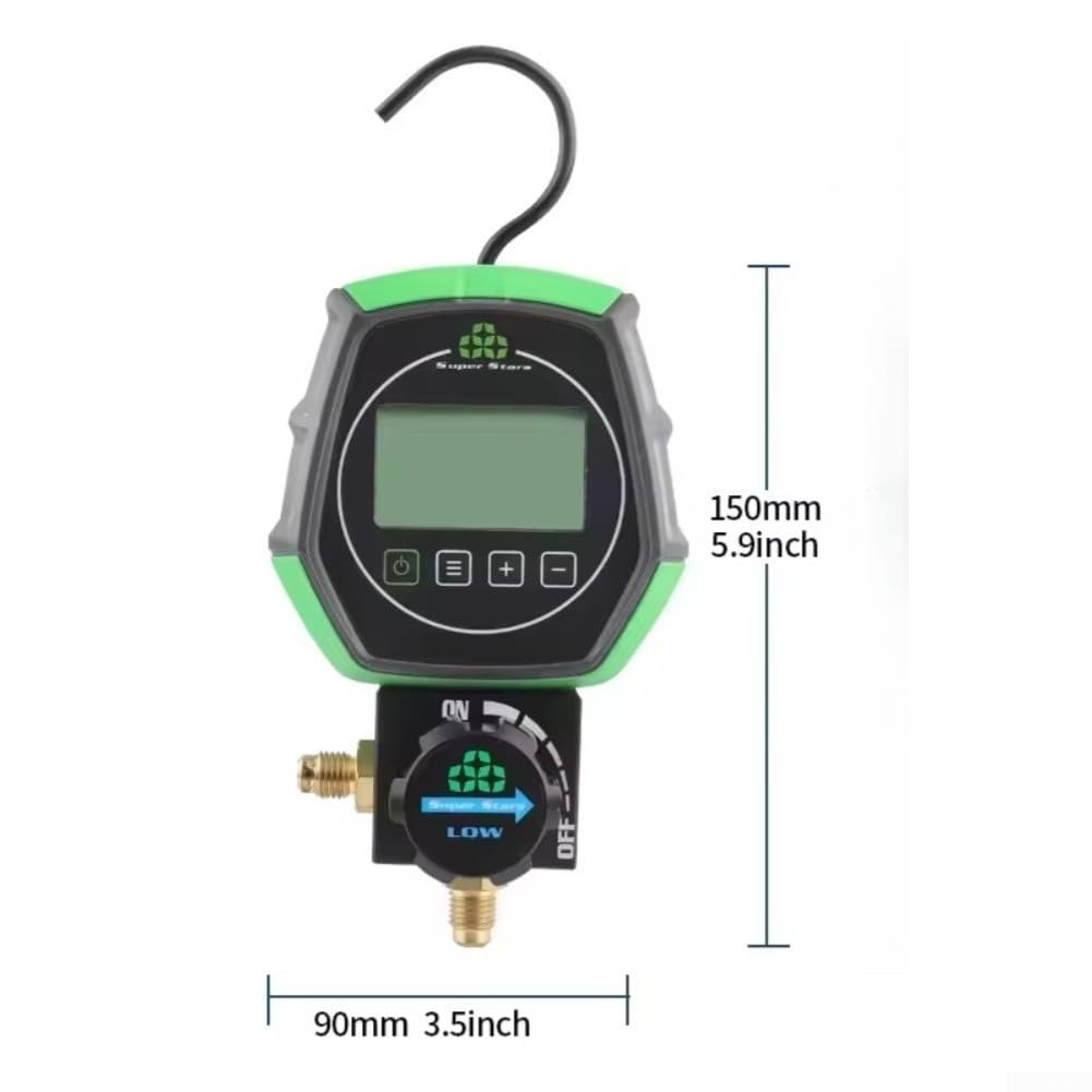 Digitales Vakuummeter mit Temperaturmessung für 90, HVAC Druckmessgerät mit Kugelventil und HD-Fenster, Präzisions-Manifold-Tester für Klimaanlage und Kältetechnik Installation(ST-B168DH)