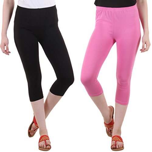 Image of DIAZ Women Cotton Stretchable Capri | Slim /Regular Fit | Breathable Yoga, Gym & Lounge Wear | Mid-Waist Stretchable 3 /4 Length Leggings with Wide Waistband - Pack of 1