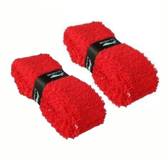 Li-Ning GC001 Cotton Double Layer Towel Grip for Badminton Racquet (Red) Pack of 2