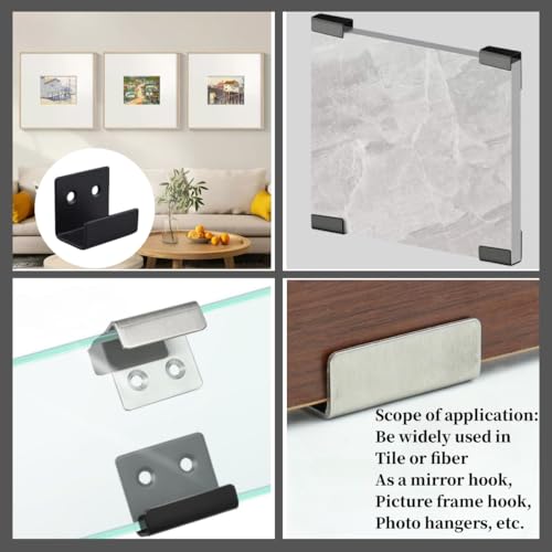 Image of 8 Pcs Tile Display Wall Hanger, Stainless Steel Wall Mount Brackets Hook, Heavy Duty Tile Hanger for Mirrors, Picture Frame Ceramic Wall Display (Black Inner Width 20mm /0.79 inch)