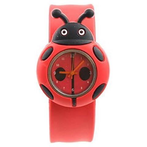 PYNQ Boy Girl Ladybug Adorable Cartoon Silicone Watch - Color: Red Cover