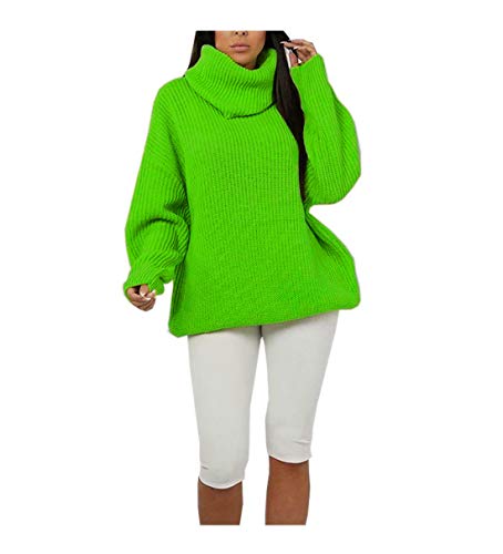 Damen Rollkragen High Polo Strickpullover Rollkragen Mini Pullover Kleid Damen Fluoreszierende Neon Tunika Pullover Winter Mode Abendkleid, neon...