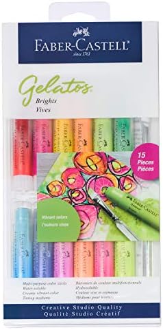 Faber-Castell Gelatos Colors Set, Brights - Water Soluble Pigment Crayons - 12 Bright Colors