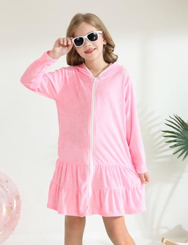 LUCKYGAL Girls Swim Cover Up Kids Long Sleeve Swimsuit Coverup Terry Beach Pool Clothes with Sunglasses3