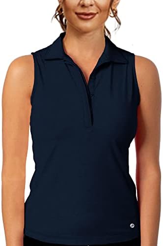 Aurgelmir Womens Sleeveless Athletic Golf Polo T Shirt Button Up Tennis Running Outdoor Tank Top Navy Blue