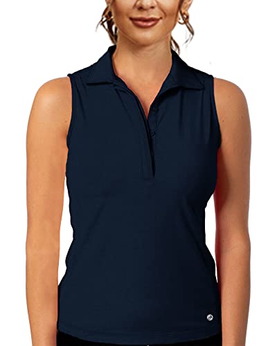 Aurgelmir Womens Sleeveless Athletic Golf Polo T Shirt Button Up Tennis Running Outdoor Tank Top Navy Blue #TOP11