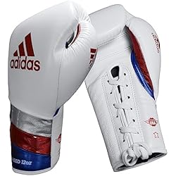 Adidas AdiSpeed - Guantes de boxeo de encaje para gimnasio, entrenamiento de sparring para adultos, hombres y mujeres, 12 onzas, 14 onzas, 16 onzas, 18 onzas (blanco/rojo, 12 onzas)