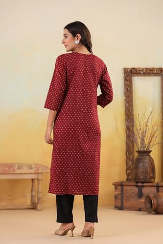 Image of Ichaa Women's Cotton Kurta | Printed Straight Kurta | V-Neck, 3 /4th Sleeve, Ethnic Wear