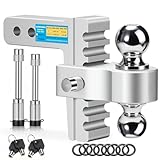 Aircraft Aluminum Adjustable Trailer Hitch for 2 Inch Receiver, Tow Dual Ball 2'' & 2-5/16'' Towing Weight 12,500 LBS, 6'' Drop/Rise, Lightweight/Anti Rust Anti Rattle, Bulletproof Lock Pin