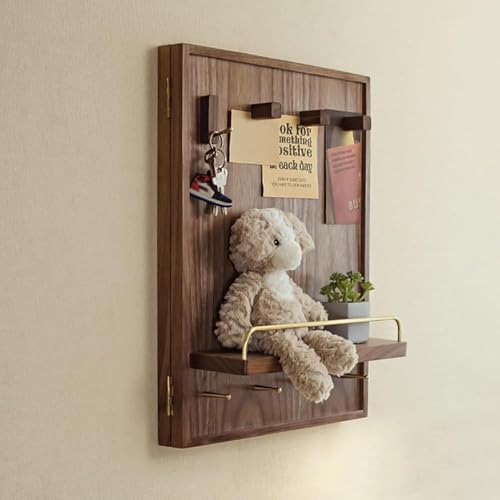 Wooden Decorative Breaker Box Cover with Shelf & Hooks, Wall-Mounted Electrical Panel Cover, Flip-Up Switch Box, Stylish Home Decor (23.6x27.6in)