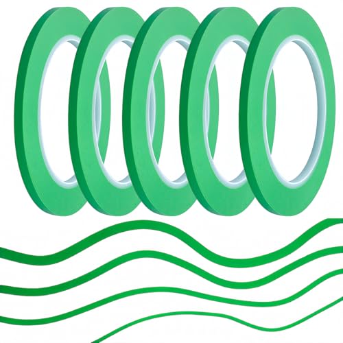 JINBING Cinta adhesiva de vinilo verde Fineline Pinstriping, flexible para curvas, 33 m de largo (5 mm, 5 rollos)